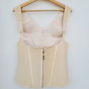 Women Waist Trainer  double Corset Zipper Vest Body Shaper Cincher Beige XXL NWT